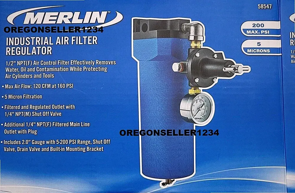 1/2" NPT, HEAVY DUTY INDUSTRIAL FILTER REGULATOR AIR COMPRESSOR 200 PSI MAX NEW