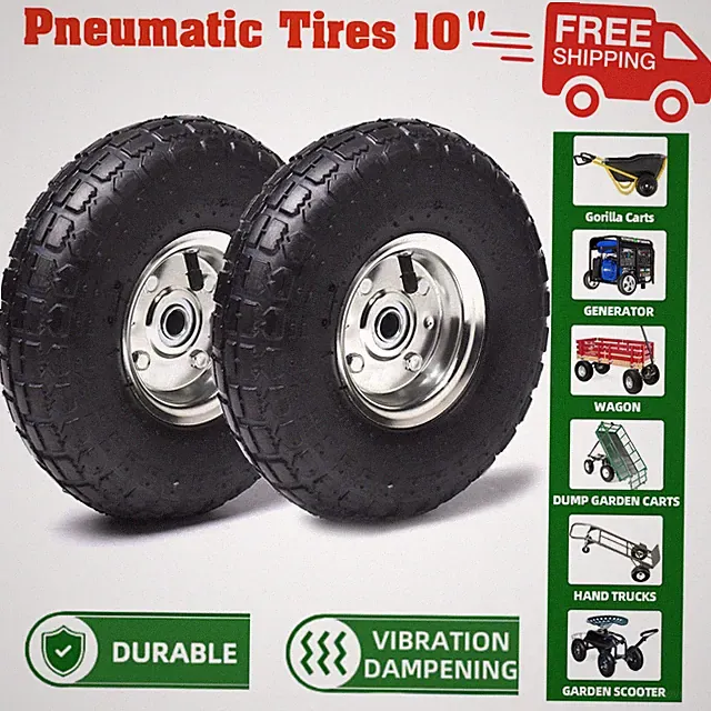 2-Pack 4.10/3.50-4" Tire and Wheel - 10" Replacement Rubber Tire For Hand Truck