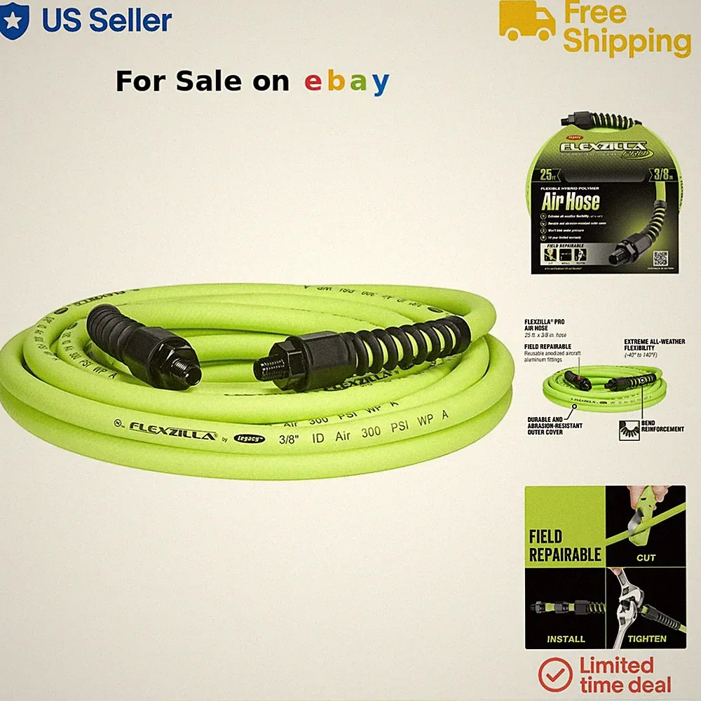 Air Hose Hybrid Polymer 25ft Heavy Duty Flexible Automotive Garage Use