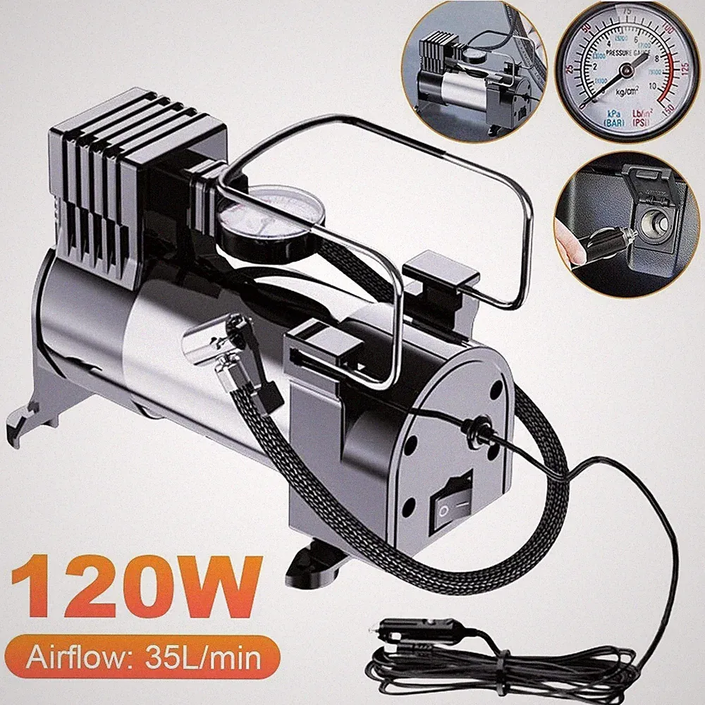 Heavy Duty Air Compressor Portable Tire Inflatable Pump Automotive Air Pump 12V