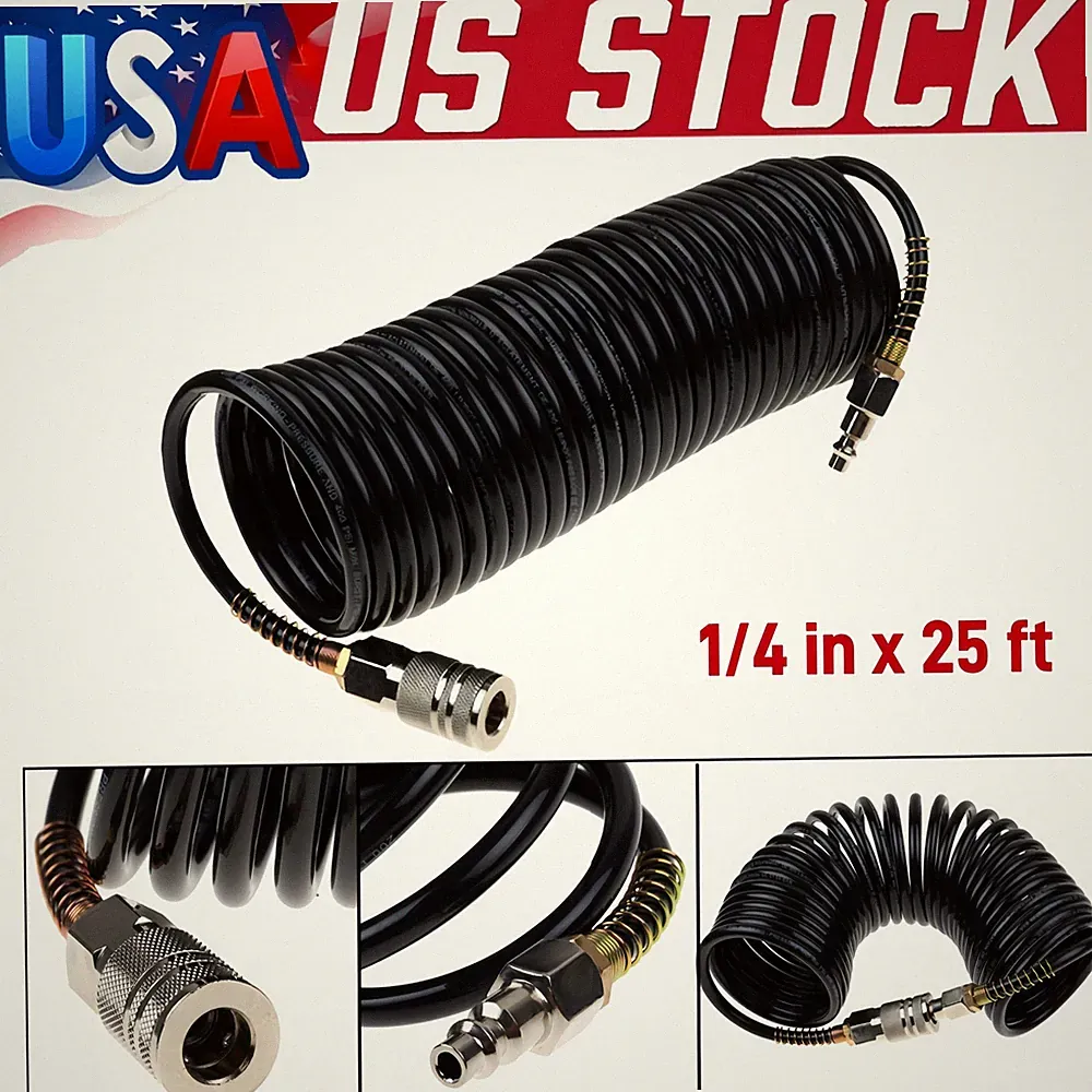 Heavy Duty Coiled Air Hose NPT 1/4" Polyurethane Air Compressor Coil Hose 25Ft