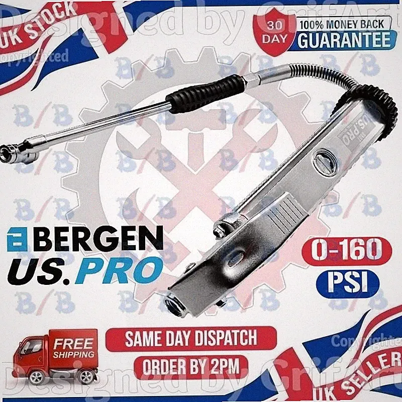 HEAVY DUTY PROFESSIONAL GARAGE AIR LINE TYRE INFLATOR PUMP AND PRESSURE GAUGE