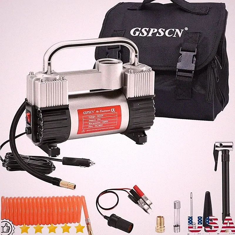 Heavy Duty Tire Inflator 150PSI Double Cylinder Fast 70dB Quiet Air Compressor
