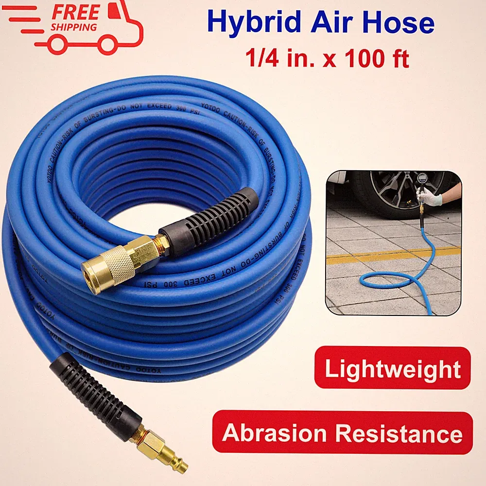 Hybrid Air Hose 1/4 in. x 100 ft, 300 PSI Heavy Duty Air Compressor Hose, Blue