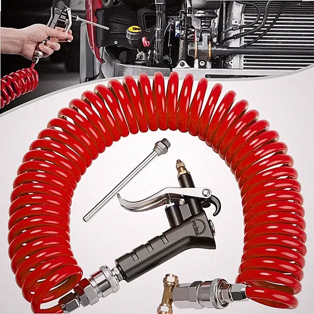 Red Heavy Duty Air Blow Gun Kit for Trucks with 30FT Long Coil and Tire Chuck