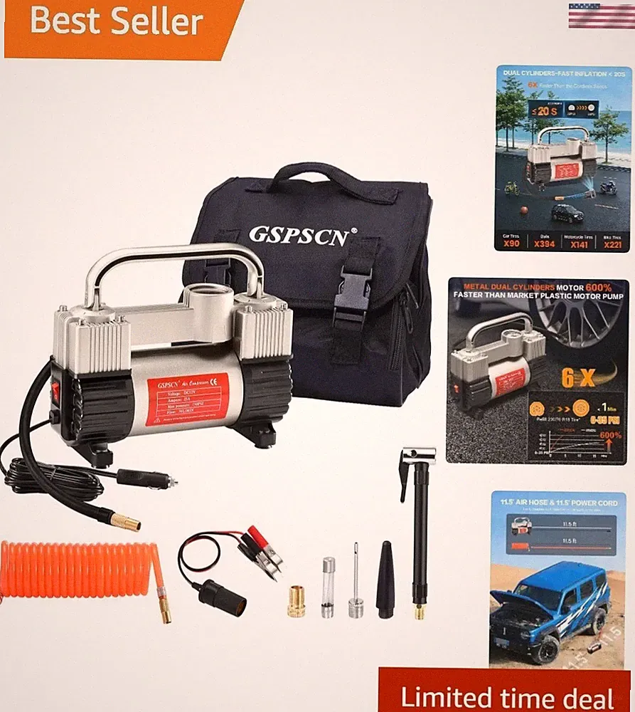 Whisper-Quiet 150PSI Air Compressor - Heavy Duty Tire Inflator for All Vehicles